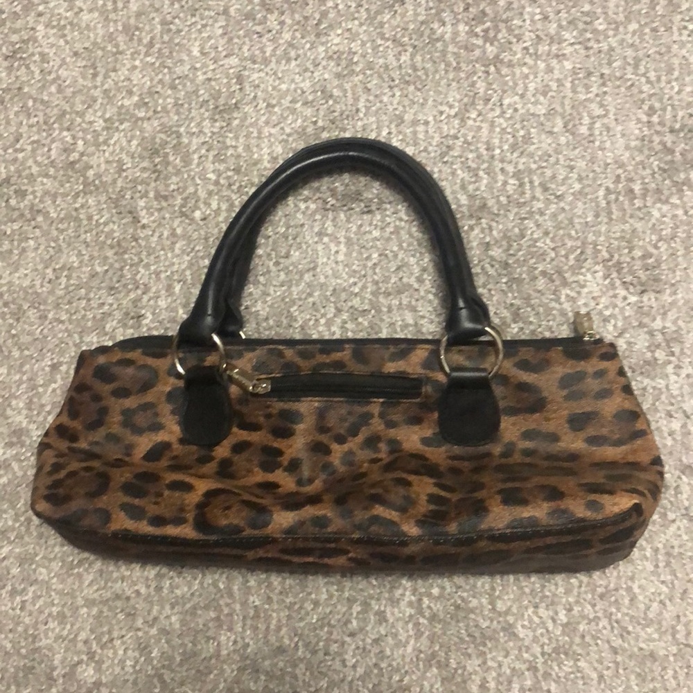 Leopard-Print Shoulder Bag with Black Handles
